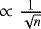 Mathematical equation: $\propto \frac{1}{\sqrt{n}}$