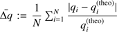 Mathematical equation: $ \Delta \bar q: = \frac{1}{N}\sum\limits_{i = 1}^N {\frac{{|{q_i} - q_i^{({\rm{theo}})}|}}{{q_i^{({\rm{theo}})}}}} $