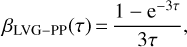Mathematical equation: $$ \beta_\text{LVG-PP}{(\tau)}=\frac{1-\mathrm e^{-3\tau}}{3\tau}, $$