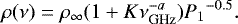 Mathematical equation: \begin{equation*} \rho(\nu)=\rho_{\infty}(1+K\nu_{\mathrm{GHz}}^{-a}){P_1}^{-0.5}.\end{equation*}