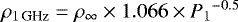 Mathematical equation: ${{\rho_{1\,\textrm{GHz}}}}=\rho_{\infty}\times1.066\times{P_1}^{-0.5}$