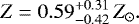 \begin{equation*}Z=0.59_{-0.42}^{+0.31}\,Z_{\odot}.\end{equation*}