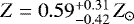 $Z=0.59^{+0.31}_{-0.42}\,Z_{\odot}$