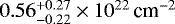 $0.56^{+0.27}_{-0.22}\times10^{22}\,\text{cm}^{-2}$