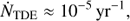 $$ {{\dot{N}}_{\text{TDE}}}\approx {{10}^{-5}}\text{y}{{\text{r}}^{-1}}, $$