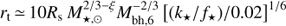 $ r_\text{t}\simeq10R_\text{s}M_{\star,\odot}^{2/3-\xi}M_\text{bh,6}^{-2/3}{\lbrack{(k_\star/f_\star)/0.02}\rbrack}^{1/6} $