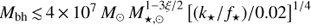 $ M_\text{bh}\lesssim4\times10^7M_\odot M_{\star,\odot}^{1-3\xi/2}{\lbrack{(k_\star/f_\star)/0.02}\rbrack}^{1/4} $