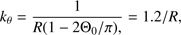 Mathematical equation: $$ k_\theta=\frac1{R{(1-2{\mathrm\Theta}_0/\pi),}}=1.2/R, $$