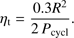 Mathematical equation: $$ \eta_t=\frac{0.3R^2}{2P_\text{cycl}}. $$