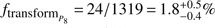 Mathematical equation: $ f_{{\text{transform}}_{P_8}}=24/1319=1.8_{-0.4}^{+0.5}\% $