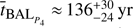 Mathematical equation: $ {\overline t}_{{\text{BAL}}_{P_4}}\approx136_{-24}^{+30}\text{yr} $