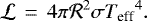 \begin{equation*} {{\cal L}} \,=\, 4\pi{{\cal R}}^2\sigma{{T_{\textrm{eff}}}}^4.\end{equation*}