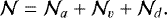 Mathematical equation: \begin{equation*} \mathcal{N} = \mathcal{N}_a + \mathcal{N}_v + \mathcal{N}_d.\end{equation*}