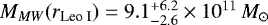 Mathematical equation: $M_{MW}(r_{\textrm{Leo I}}) = 9.1^{+6.2}_{-2.6} \times 10^{11}\,{{{M}_{\odot}\,}}$