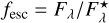 Mathematical equation: $f_{\textrm{esc}}=F_{\lambda}/F^{\star}_{\lambda}$