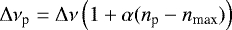 Mathematical equation: ${\mathrm \Delta}\nu_{\textrm{p}} = {\mathrm \Delta}\nu \left( 1 + \alpha ({n_{\textrm{p}}} - n_{\textrm{max}}) \right)$