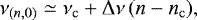 \begin{equation*}\nu_{(n,0)} \simeq \nu_{\mathrm c} + {{\mathrm \Delta}}\nu\,(n-n_{\mathrm c}), \end{equation*}