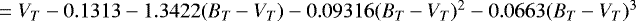 $ = V_T - 0.1313 - 1.3422(B_T-V_T) - 0.09316(B_T-V_T)^2 - 0.0663(B_T-V_T)^3$