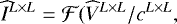 Mathematical equation: \begin{equation*} \widehat{I}^{L \times L} = \mathcal{F}(\widehat{V}^{L \times L} / c^{L \times L},\end{equation*}