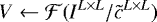 Mathematical equation: \begin{equation*} V \gets \mathcal{F}(I^{L \times L}/\tilde{c}^{L \times L}) \end{equation*}
