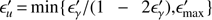 Mathematical equation: $ \epsilon _{u}^{\prime }=\min \left\{ {\epsilon _{\gamma }^{\prime }}/{\left( 1-2\epsilon _{\gamma }^{\prime } \right),\epsilon _{\max }^{\prime }}\; \right\} $