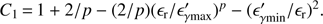 Mathematical equation: $ C_1\,{=}\,1+2/p - (2/p)( \epsilon_{\rm r}/\epsilon_{\gamma{\rm max}}^{\prime})^p -(\epsilon^{\prime}_{\gamma {\rm min}}/\epsilon_{\rm r})^2. $