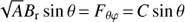 Mathematical equation: $ \sqrt{A} B_{\rm r}\sin\theta = F_{\theta\varphi}\,{=}\,C \sin\theta$