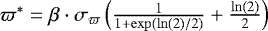 Mathematical equation: $\varpi^*=\beta\cdot\sigma_{\varpi}\left(\frac{1}{1+\exp(\ln(2)/2)}+\frac{\ln(2)}{2}\right)$