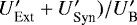 Mathematical equation: $ U^{\prime}_{\textrm{Ext}}+U^{\prime}_{\textrm{Syn}})/U^{\prime}_{\textrm{B}}$