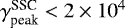 Mathematical equation: $\gamma^{\textrm{SSC}}_{\textrm{peak}}< 2 \times 10 ^4$