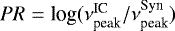 Mathematical equation: $PR=\textrm{log}(\nu^{\textrm{IC}}_{\textrm{peak}}/\nu^{\textrm{Syn}}_{\textrm{peak}})$