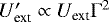 Mathematical equation: $U^{\prime}_{\textrm{ext}} \propto U_{\textrm{ext}} \mathrm{\Gamma}^2$