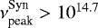 Mathematical equation: $\nu^{\textrm{Syn}}_{\textrm{peak}}> 10^{14.7}$