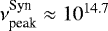 Mathematical equation: $\nu^{\textrm{Syn}}_{\textrm{peak}} \approx 10^{14.7}$