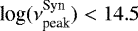 Mathematical equation: $\textrm{log}(\nu_{\textrm{peak}}^{\textrm{Syn}}) < 14.5$