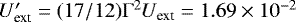Mathematical equation: $U'_{\textrm{ext}}= (17/12) \mathrm{\Gamma}^2 U_{\textrm{ext}} = 1.69 \times 10^{-2}$