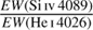 Mathematical equation: $ \frac{EW{(\text{Si IV 4089})}}{EW{(\text{He I 4026})}} $