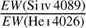 Mathematical equation: $ \frac{EW{(\text{Si IV 4089})}}{EW{(\text{He I 4026})}} $