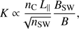 $$ K\propto\frac{n_\mathrm CL_\parallel}{\sqrt{n_\text{SW}}}\frac{B_\text{SW}}B, $$