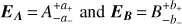 Mathematical equation: ${{\boldsymbol E_A}} = A_{ - {a_ - }}^{ + {a_ + }}\,and\,{{\boldsymbol E_B}} = B_{ - {b_ - }}^{ + {b_+ }}$