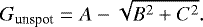 Mathematical equation: \begin{equation*} G_{\textrm{unspot}} = A - \sqrt{B^2 + C^2}. \end{equation*}