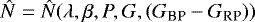 Mathematical equation: $\hat{N}=\hat{N}(\lambda,\beta,P,G,(G_{\textrm{BP}}-G_{\textrm{RP}}))$