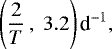 Mathematical equation: \begin{equation*} \left(\frac{2}{T}\,, ~3.2 \right) \textrm{d}^{-1} , \end{equation*}