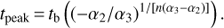 Mathematical equation: $\begin{equation}{t_{{\text{peak}}}} = {t_{\text{b}}}\left( {{{( - {\alpha _2}/{\alpha _3})}^{1/[n({\alpha _3} - {\alpha _2})]}}} \right).\end{equation}$