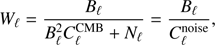 Mathematical equation: $$ \begin{eqnarray}W_{\ell} = \frac{B_{\ell}}{B^2_{\ell} C^{\rm CMB}_{\ell} + N_{\ell}} = \frac{B_{\ell}}{C^{\rm noise}_{\ell}}, \end{eqnarray} $$