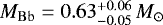 Mathematical equation: $M_{\mathrm{Bb}} = 0.63^{+0.06}_{-0.05}\,M_{\odot}$