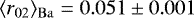 Mathematical equation: $\langle r_{02} \rangle_{\mathrm{Ba}} = 0.051 \pm 0.001$