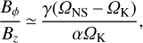 Mathematical equation: $ \begin{array}{*{20}{c}}{\frac{{{B_\phi }}}{{{B_z}}} \simeq \frac{{\gamma ({\Omega _{{\rm{NS}}}} - {\Omega _{\rm{K}}})}}{{\alpha {\Omega _{\rm{K}}}}},}\end{array}\ $