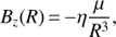 Mathematical equation: $ \begin{aligned} B_{z}(R)\,{=}\,{-}\eta \frac{\mu }{R^3}, \end{aligned} $