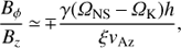 Mathematical equation: $ \begin{aligned} \frac{B_{\phi }}{B_{z}}\,{\simeq }\,{\mp }\frac{\gamma ( \Omega _\mathrm{NS}\,{-}\, \Omega _\mathrm{K})h}{\xi v _\mathrm{Az}}, \end{aligned} $